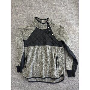 Abercrombie & Fitch Sweater Women Large Gray Black Snap Mock Neck Fleece Quilted